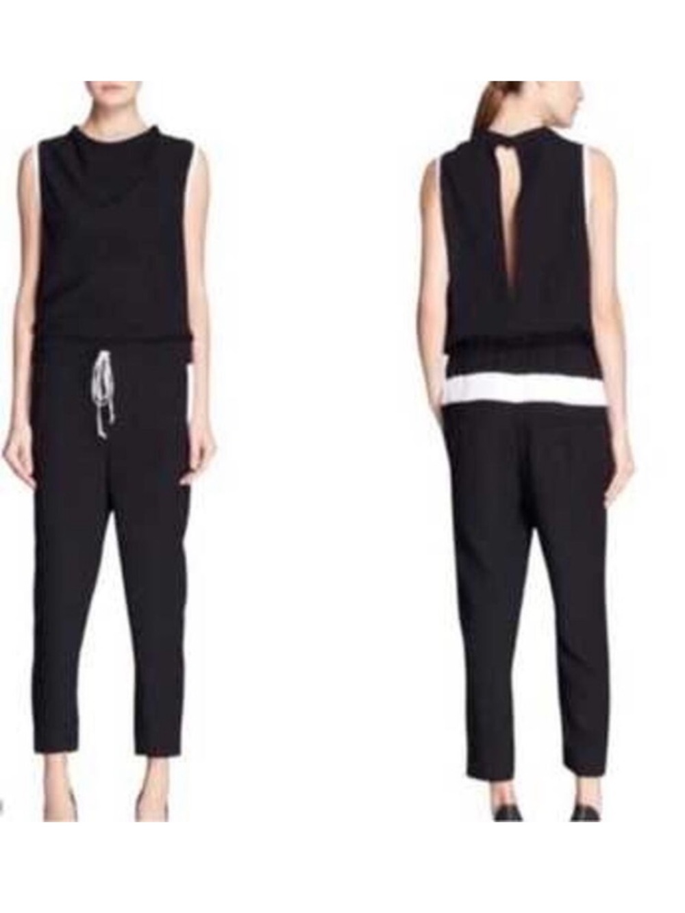 Helmut Lang White Trim Torsion Sleeveless Drawstring Jumpsuit